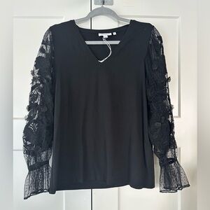 NWT Chico's chic Black Top Lace Balloon Sleeves Size M (Chico's size 1)